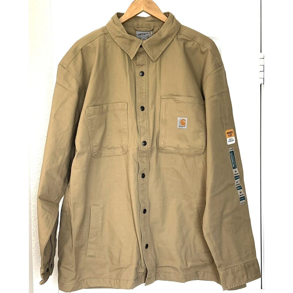Carhartt Rugged Flex Canvas Fleece-Lined Work Shirt Jacket Men Size 2XL XXL TAN